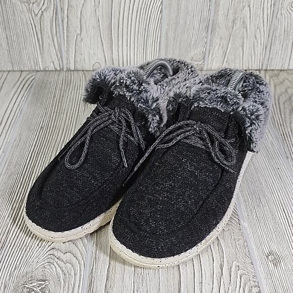 Hey Dude Britt Black Faux Fur Cuff Shoes Ankle Boots Womens Size 9 - Picture 9 of 11